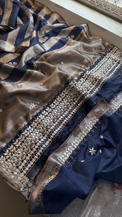 Zardozi Heritage Border On Banarasi Silk Dual Tone · 48 Artisan Hours of work · The Mehfil Edit