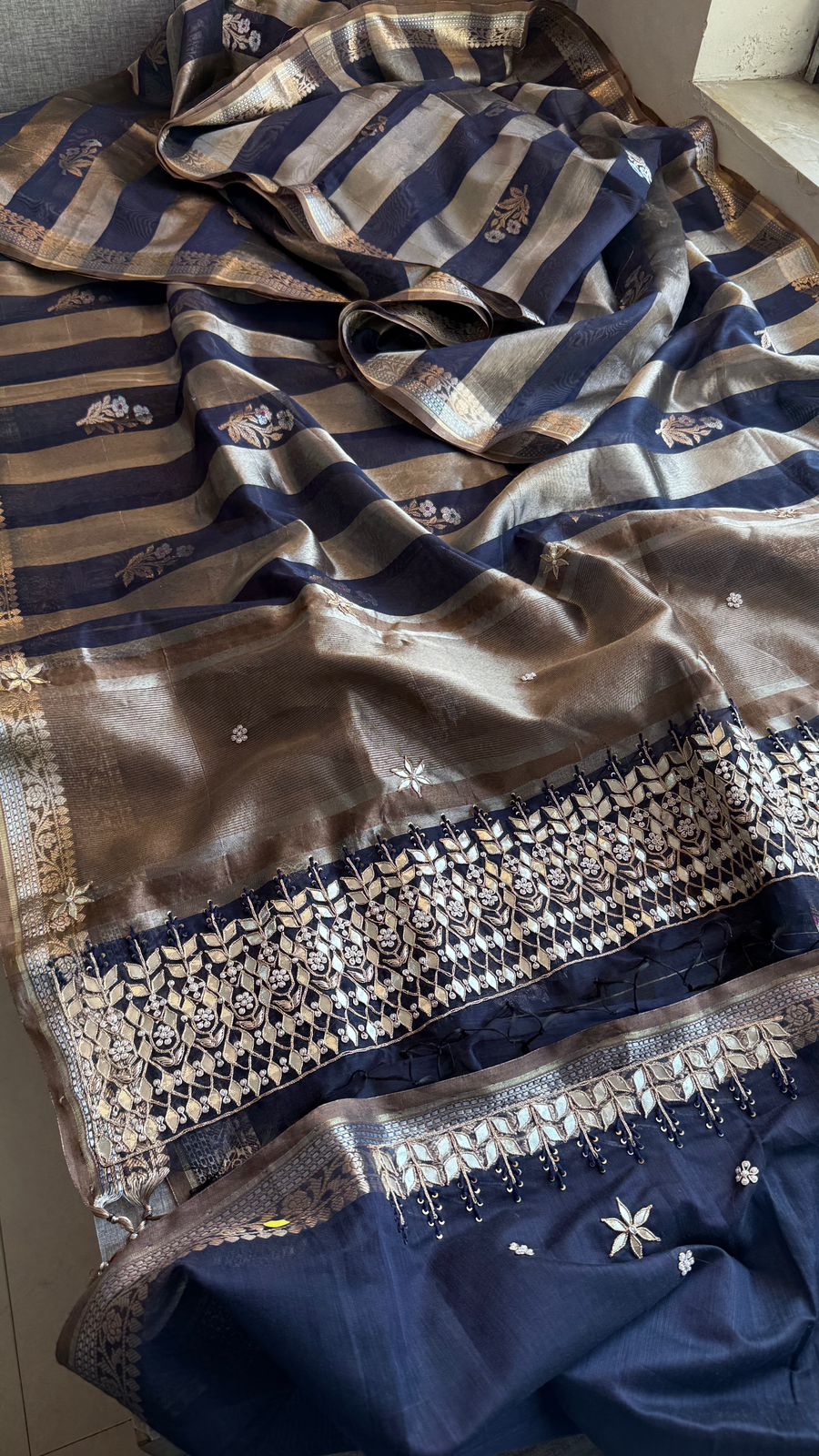 Zardozi Heritage Border On Banarasi Silk Dual Tone · 48 Artisan Hours of work · The Mehfil Edit