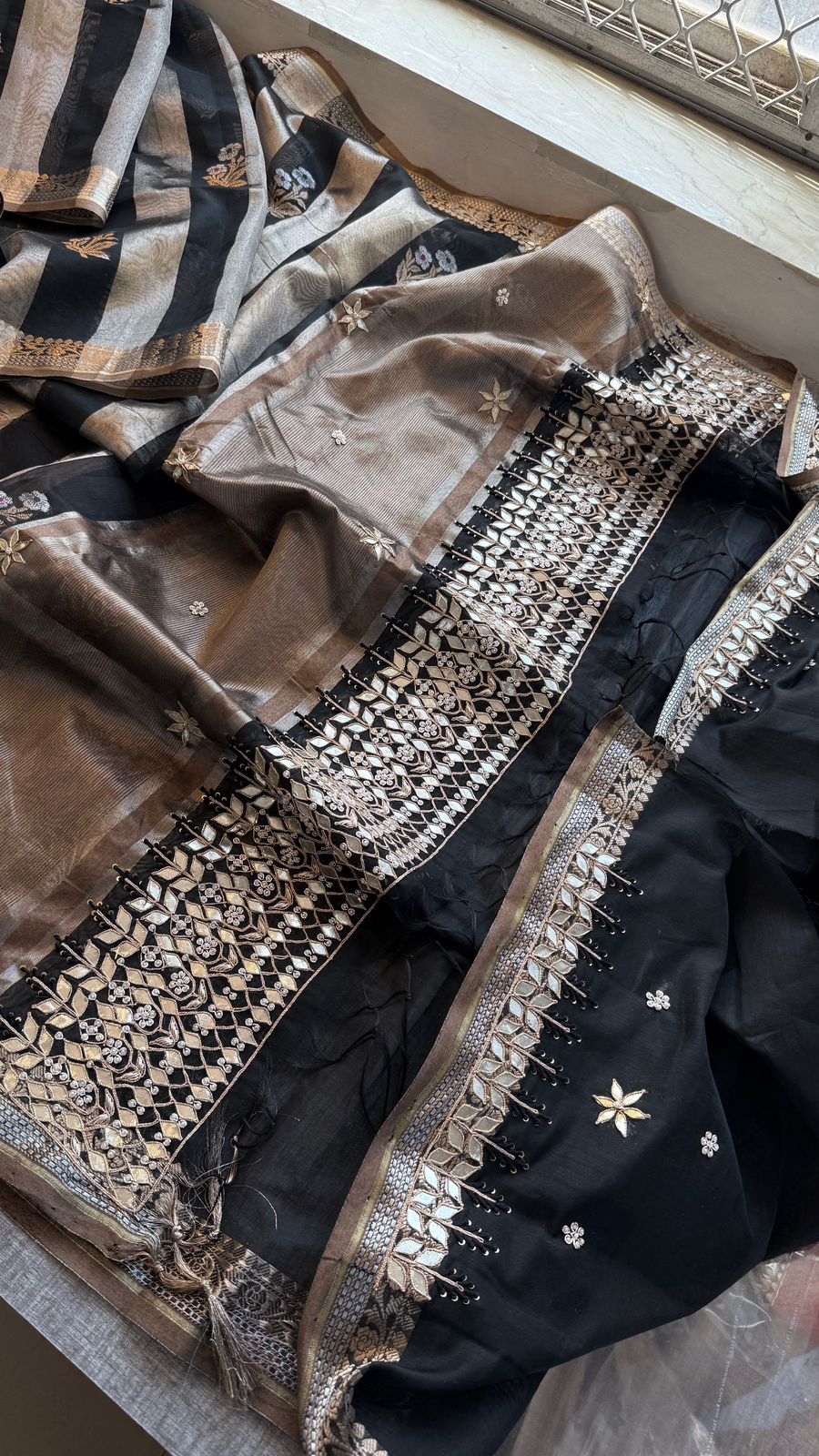 Zardozi Heritage Border On Banarasi Silk Dual Tone · 48 Artisan Hours of work · The Mehfil Edit