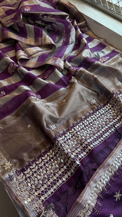 Zardozi Heritage Border On Banarasi Silk Dual Tone · 48 Artisan Hours of work · The Mehfil Edit