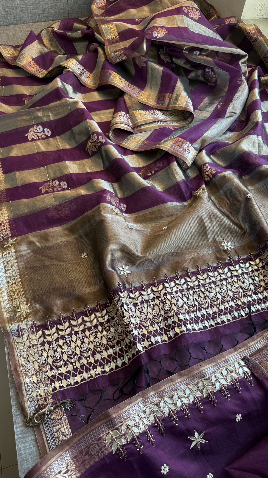 Zardozi Heritage Border On Banarasi Silk Dual Tone · 48 Artisan Hours of work · The Mehfil Edit