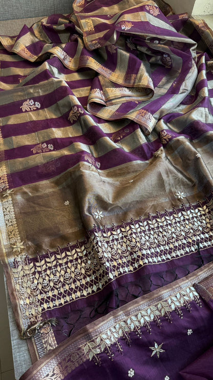 Zardozi Heritage Border On Banarasi Silk Dual Tone · 48 Artisan Hours of work · The Mehfil Edit
