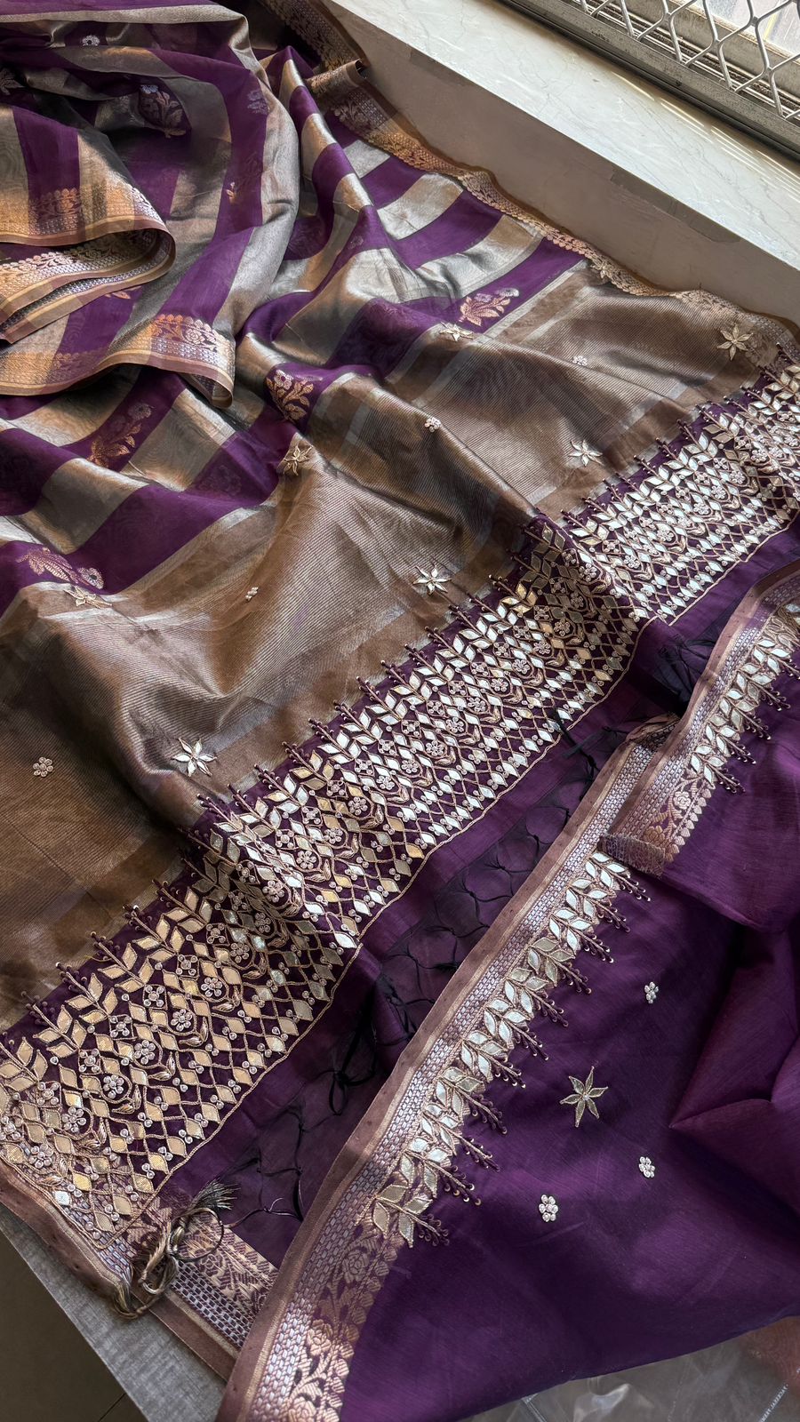 Zardozi Heritage Border On Banarasi Silk Dual Tone · 48 Artisan Hours of work · The Mehfil Edit