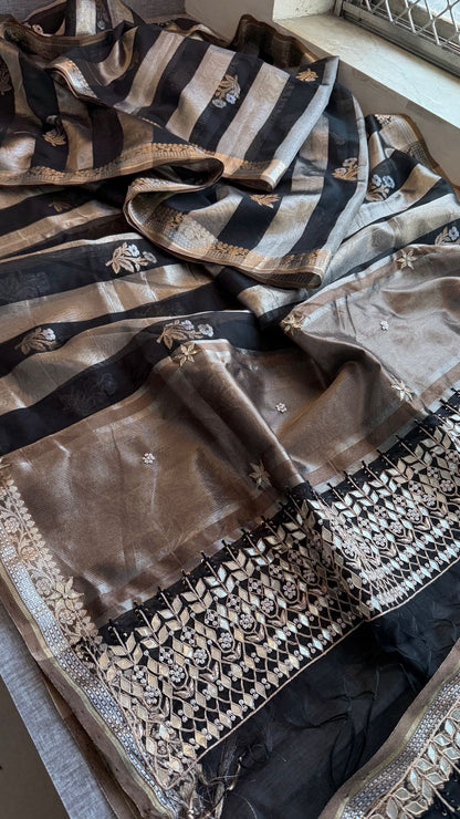 Zardozi Heritage Border On Banarasi Silk Dual Tone · 48 Artisan Hours of work · The Mehfil Edit