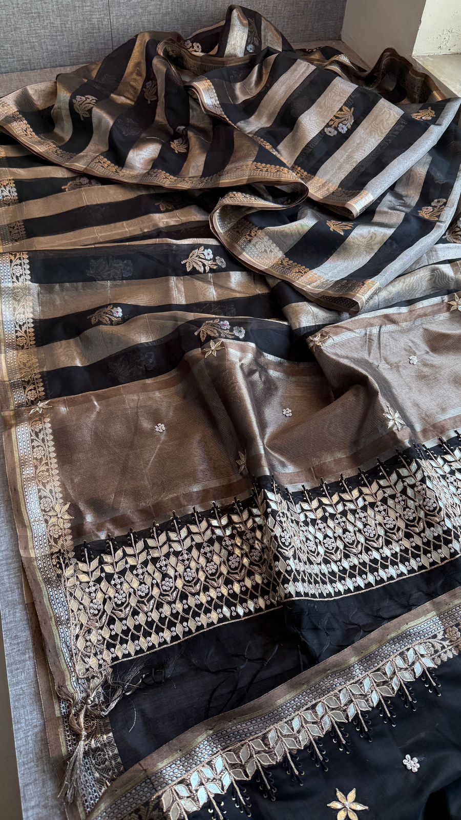 Zardozi Heritage Border On Banarasi Silk Dual Tone · 48 Artisan Hours of work · The Mehfil Edit
