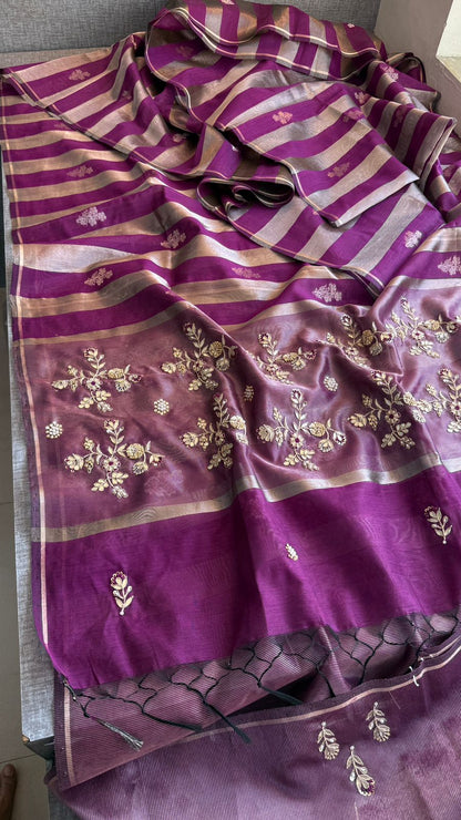 Zardozi Floral Panel On Striped Banarasi Silk · 52 Artisan Hours of work · The Sunehri Edit