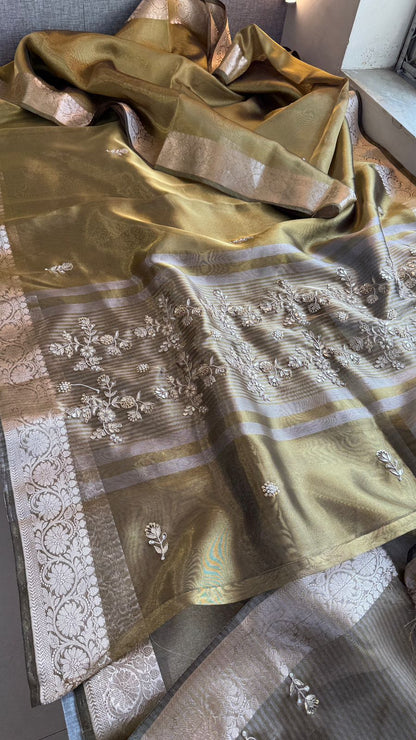 Zardozi Floral Border On Soft Tissue Banarasi Silk · 52 Artisan Hours of work · The Jashn Edit