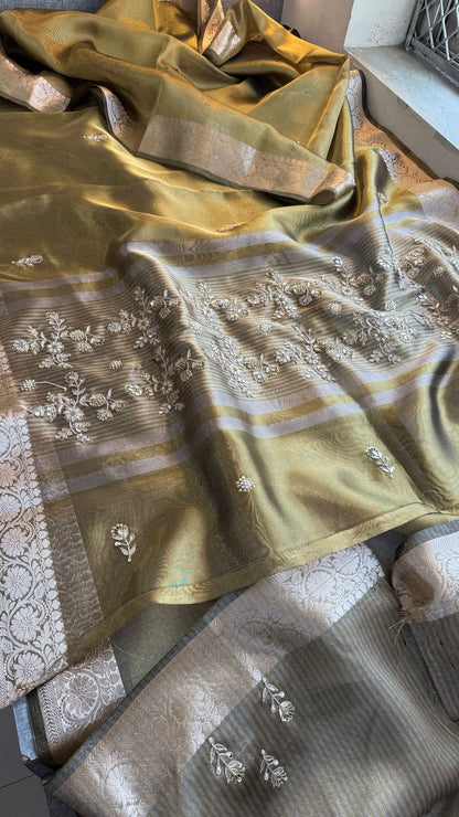 Zardozi Floral Border On Soft Tissue Banarasi Silk · 52 Artisan Hours of work · The Jashn Edit