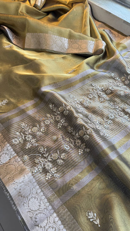 Zardozi Floral Border On Soft Tissue Banarasi Silk · 52 Artisan Hours of work · The Jashn Edit