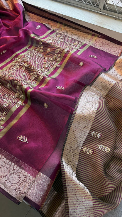 Zardozi Floral Border On Soft Tissue Banarasi Silk · 52 Artisan Hours of work · The Jashn Edit