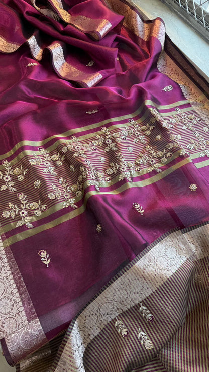 Zardozi Floral Border On Soft Tissue Banarasi Silk · 52 Artisan Hours of work · The Jashn Edit