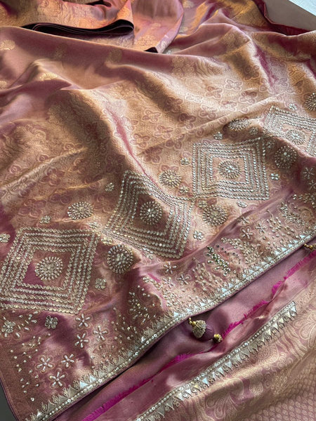Royal Munga Silk Banarasi Saree With Handcrafted Zardozi Pearl & Zarkan Work