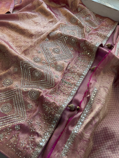 Royal Munga Silk Banarasi Saree With Handcrafted Zardozi Pearl & Zarkan Work