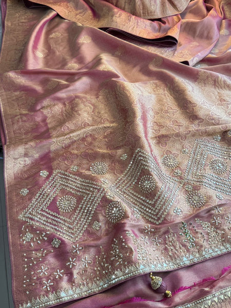 Royal Munga Silk Banarasi Saree With Handcrafted Zardozi Pearl & Zarkan Work