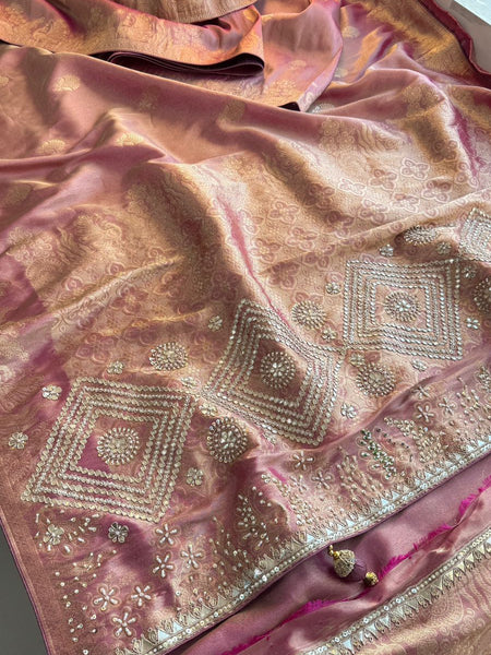 Royal Munga Silk Banarasi Saree With Handcrafted Zardozi Pearl & Zarkan Work
