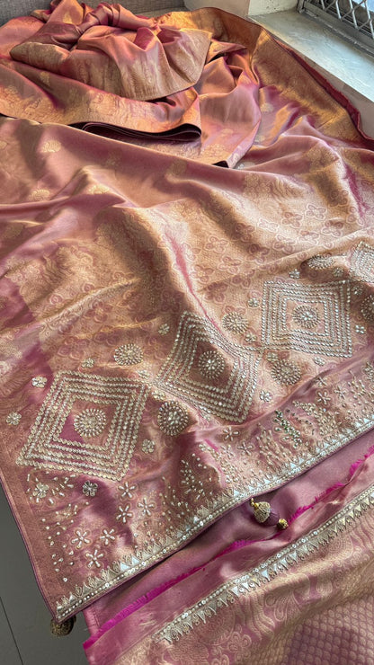 Zardozi Pearl And Zarkan On Munga Silk Banarasi · 64 Artisan Hours of work · The Royal Edit