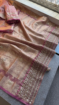 Elegant Tissue Silk Banarasi Saree With Handcrafted Gotapatti Zardozi Pearl Detailing