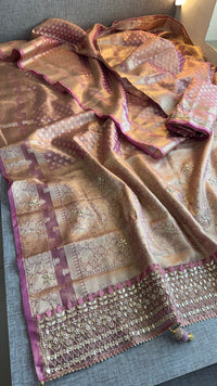 Elegant Tissue Silk Banarasi Saree With Handcrafted Gotapatti Zardozi Pearl Detailing