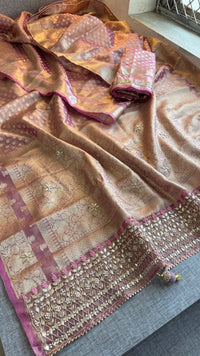 Elegant Tissue Silk Banarasi Saree With Handcrafted Gotapatti Zardozi Pearl Detailing