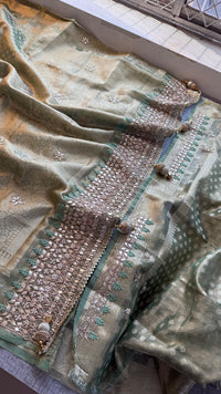 Elegant Tissue Silk Banarasi Saree With Handcrafted Gotapatti Zardozi Pearl Detailing