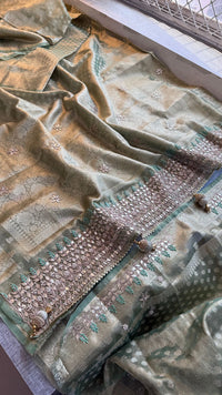 Elegant Tissue Silk Banarasi Saree With Handcrafted Gotapatti Zardozi Pearl Detailing