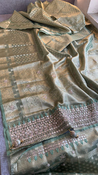 Elegant Tissue Silk Banarasi Saree With Handcrafted Gotapatti Zardozi Pearl Detailing