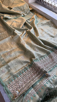 Elegant Tissue Silk Banarasi Saree With Handcrafted Gotapatti Zardozi Pearl Detailing