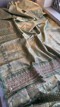 Elegant Tissue Silk Banarasi Saree With Handcrafted Gotapatti Zardozi Pearl Detailing