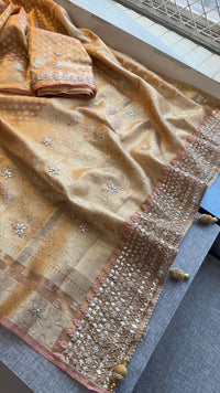 Elegant Tissue Silk Banarasi Saree With Handcrafted Gotapatti Zardozi Pearl Detailing