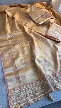 Elegant Tissue Silk Banarasi Saree With Handcrafted Gotapatti Zardozi Pearl Detailing