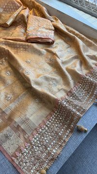 Elegant Tissue Silk Banarasi Saree With Handcrafted Gotapatti Zardozi Pearl Detailing