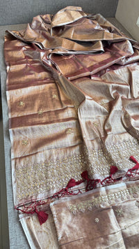 Elegant Tissue Silk Banarasi Saree With Handcrafted Gotapatti Zardozi Pearl Detailing