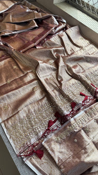 Elegant Tissue Silk Banarasi Saree With Handcrafted Gotapatti Zardozi Pearl Detailing