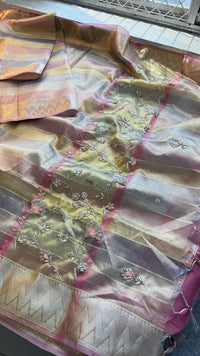 Pastel Radiance Tissue Silk Banarasi Saree With Handcrafted Zardozi & Pearl Detailing