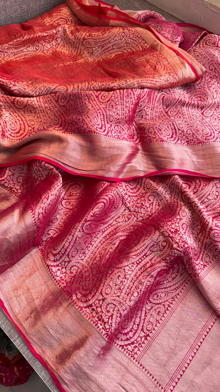 Zari Golden Weaving On Khaddi Georgette Banarasi · 20 Artisan Hours of work · The Zari Edit