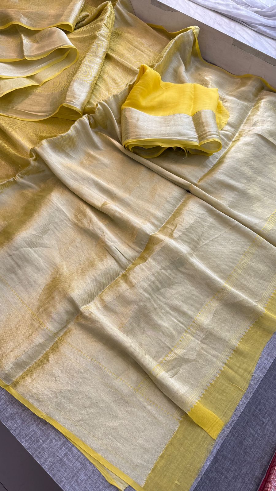 Zari Golden Weaving On Khaddi Georgette Banarasi · 20 Artisan Hours of work · The Zari Edit