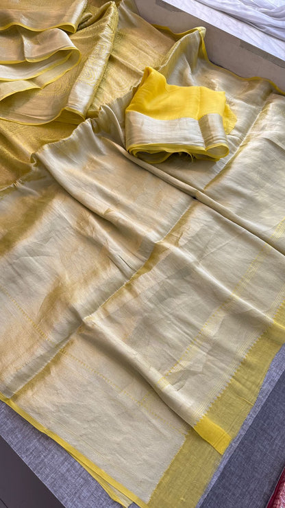 Zari Golden Weaving On Khaddi Georgette Banarasi · 20 Artisan Hours of work · The Zari Edit