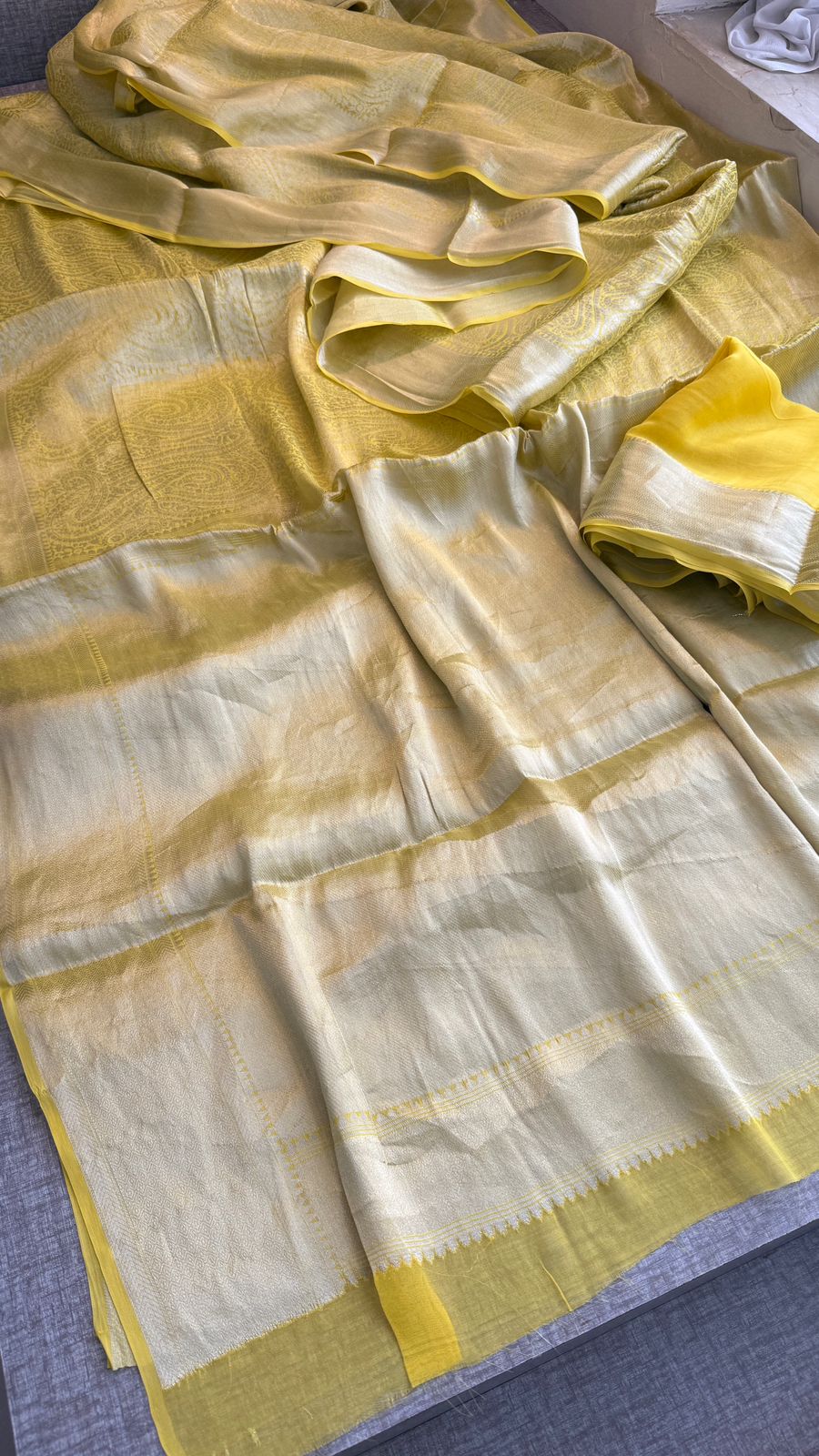 Zari Golden Weaving On Khaddi Georgette Banarasi · 20 Artisan Hours of work · The Zari Edit