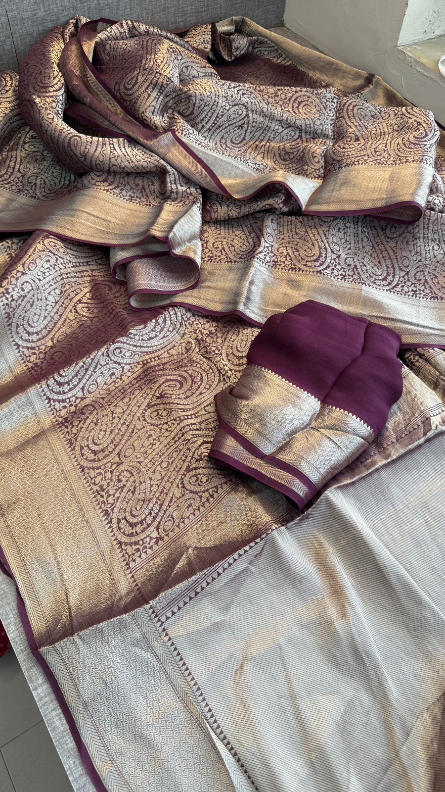Zari Golden Weaving On Khaddi Georgette Banarasi · 20 Artisan Hours of work · The Zari Edit