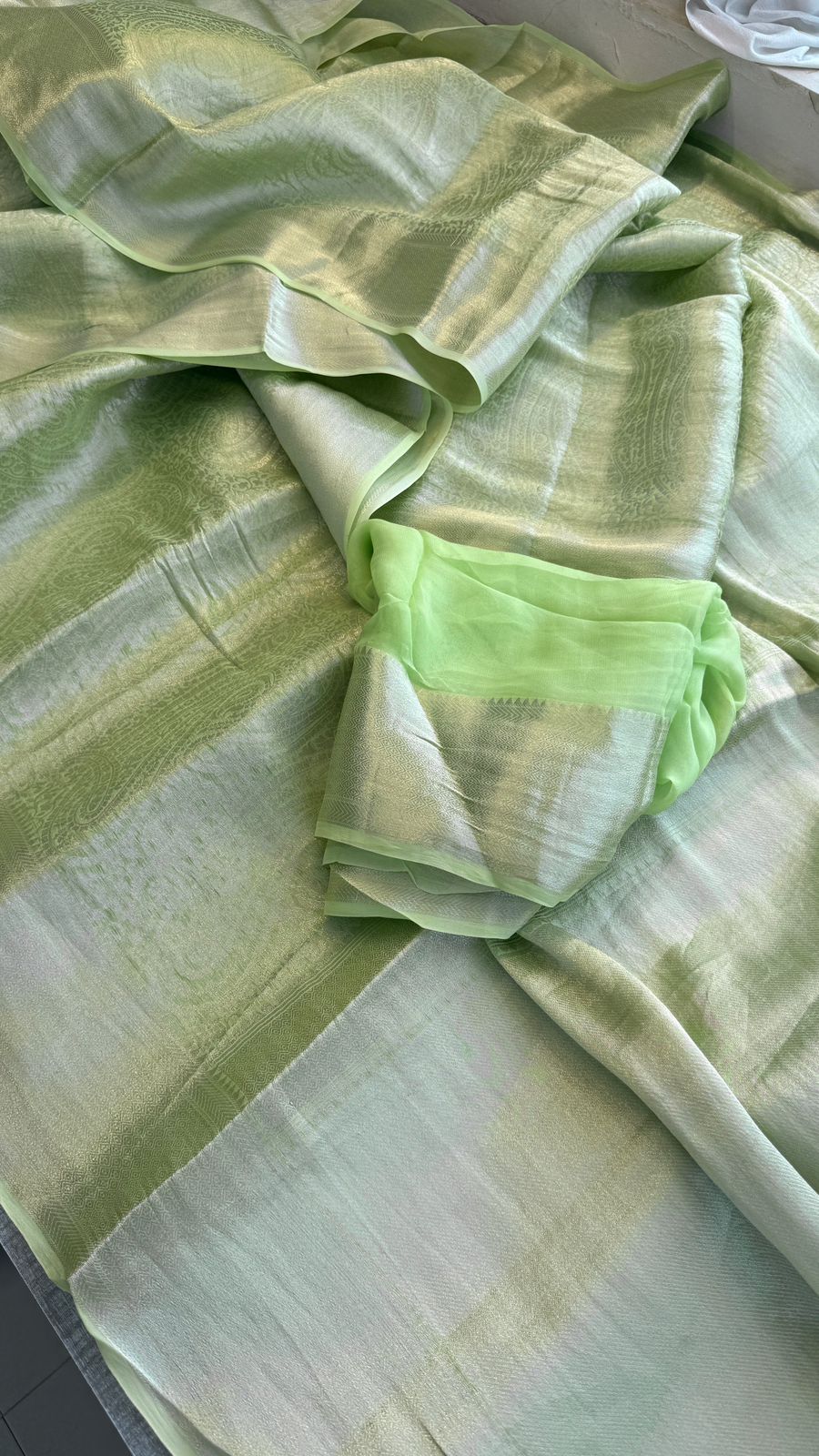 Zari Golden Weaving On Khaddi Georgette Banarasi · 20 Artisan Hours of work · The Zari Edit