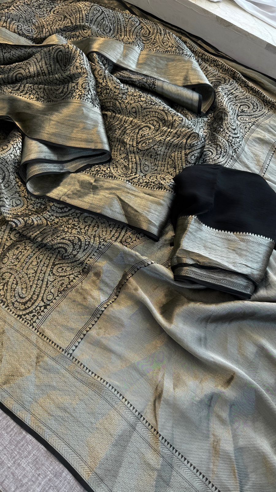 Zari Golden Weaving On Khaddi Georgette Banarasi · 20 Artisan Hours of work · The Zari Edit