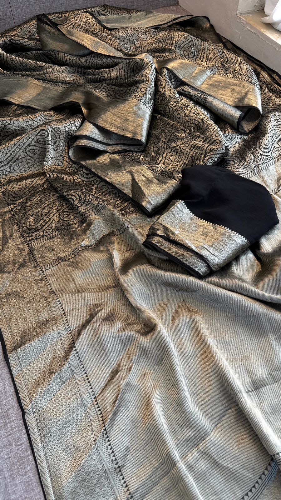 Zari Golden Weaving On Khaddi Georgette Banarasi · 20 Artisan Hours of work · The Zari Edit