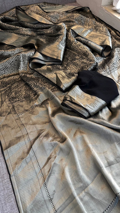 Zari Golden Weaving On Khaddi Georgette Banarasi · 20 Artisan Hours of work · The Zari Edit