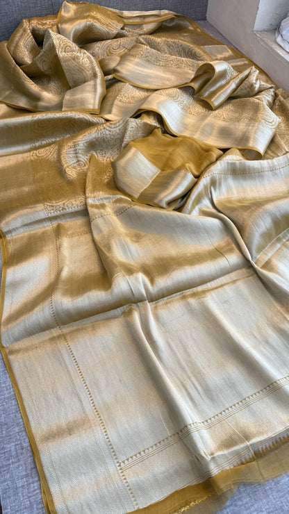 Zari Golden Weaving On Khaddi Georgette Banarasi · 20 Artisan Hours of work · The Zari Edit