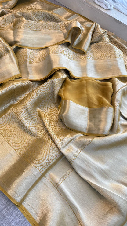 Zari Golden Weaving On Khaddi Georgette Banarasi · 20 Artisan Hours of work · The Zari Edit