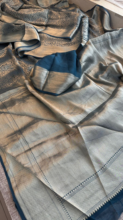 Zari Golden Weaving On Khaddi Georgette Banarasi · 20 Artisan Hours of work · The Zari Edit
