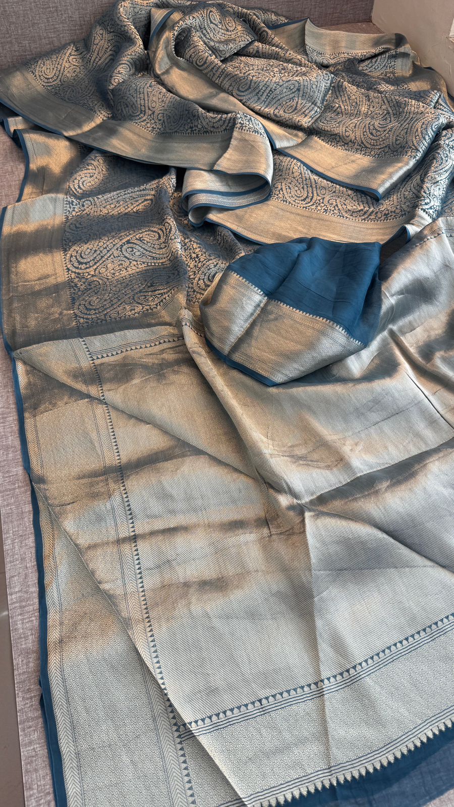 Zari Golden Weaving On Khaddi Georgette Banarasi · 20 Artisan Hours of work · The Zari Edit