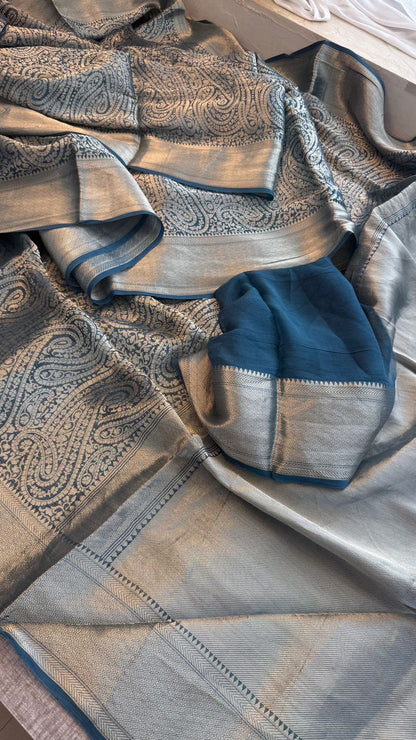 Zari Golden Weaving On Khaddi Georgette Banarasi · 20 Artisan Hours of work · The Zari Edit