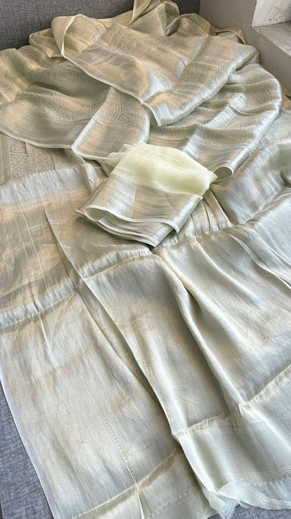 Zari Golden Weaving On Khaddi Georgette Banarasi · 20 Artisan Hours of work · The Zari Edit
