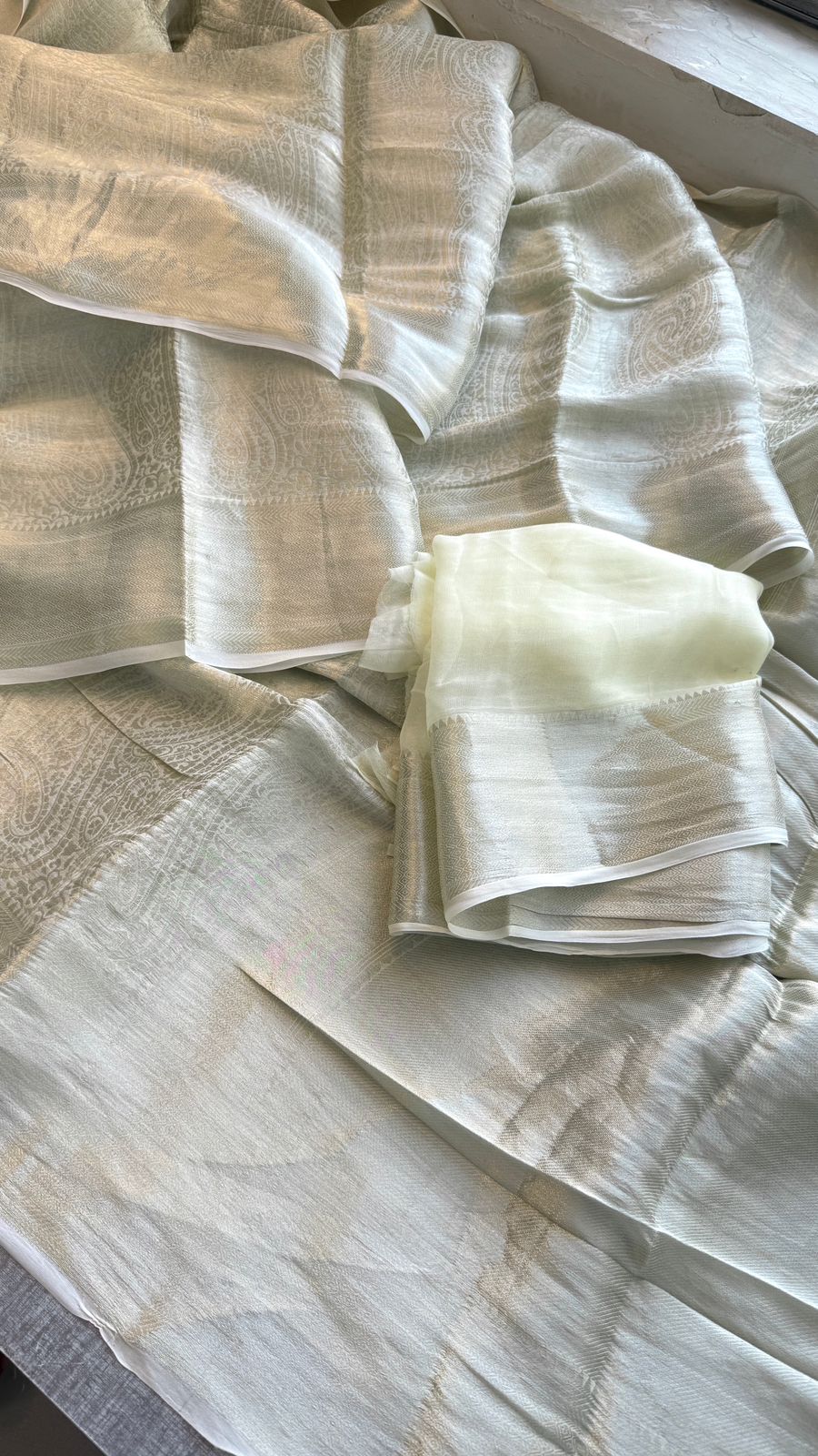 Zari Golden Weaving On Khaddi Georgette Banarasi · 20 Artisan Hours of work · The Zari Edit